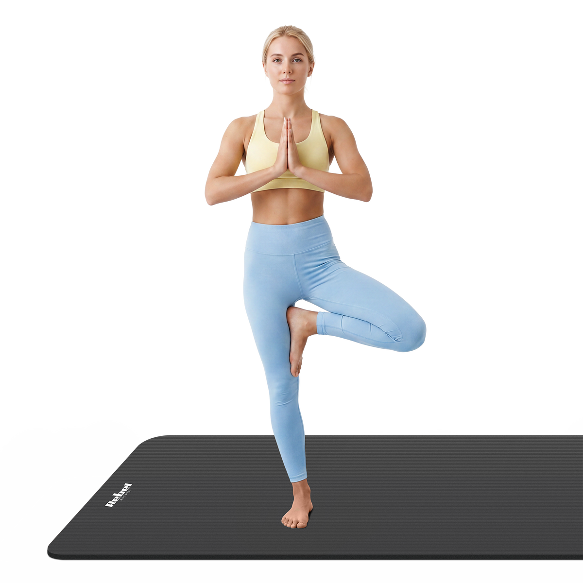 Vingrošanas paklājiņš jogai, pilates, fitnesam, 190x115cm, biezums 2cm, NBR materiāls, melns, REBEL ACTIVE