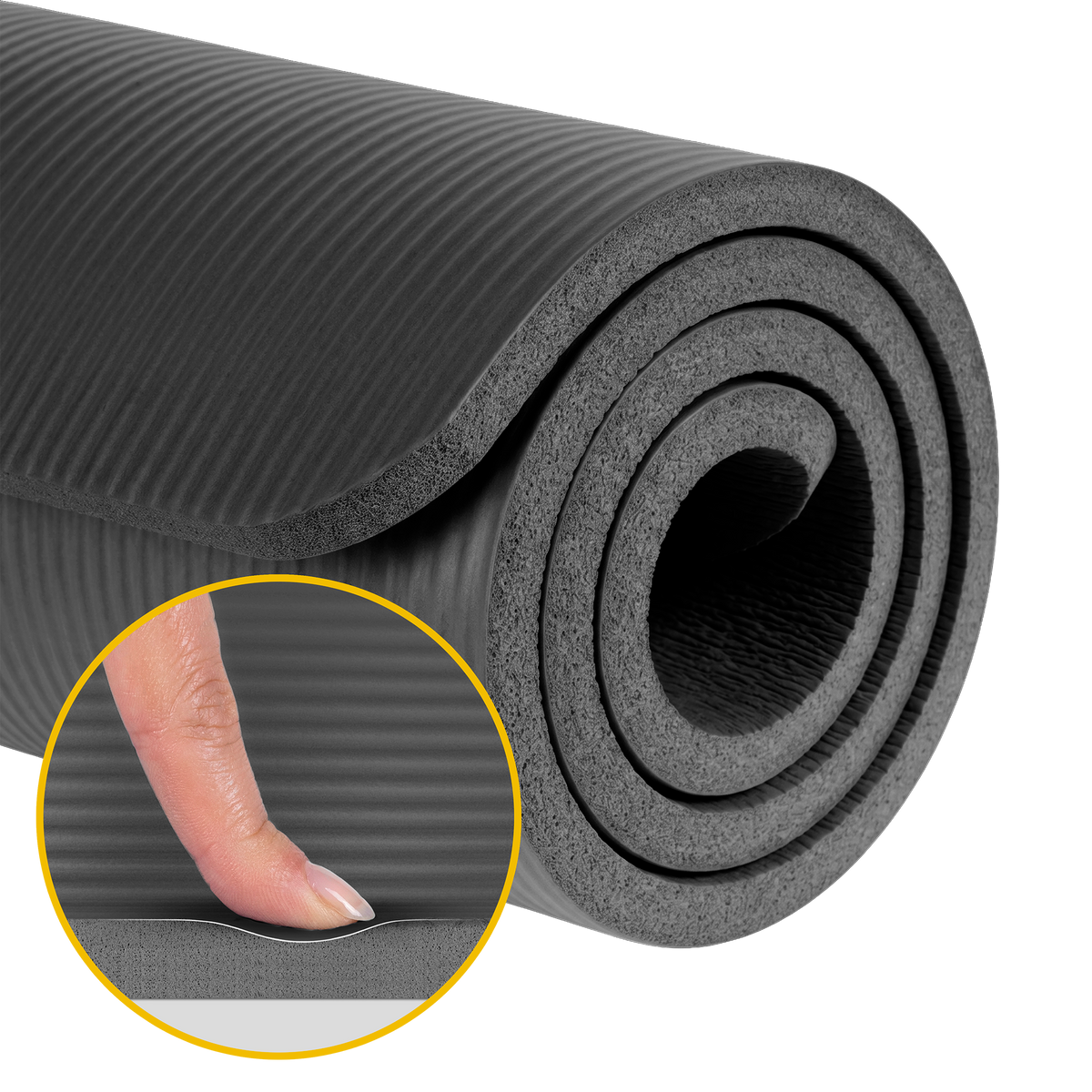 Vingrošanas paklājiņš jogai, pilates, fitnesam, 190x115cm, biezums 2cm, NBR materiāls, melns, REBEL ACTIVE