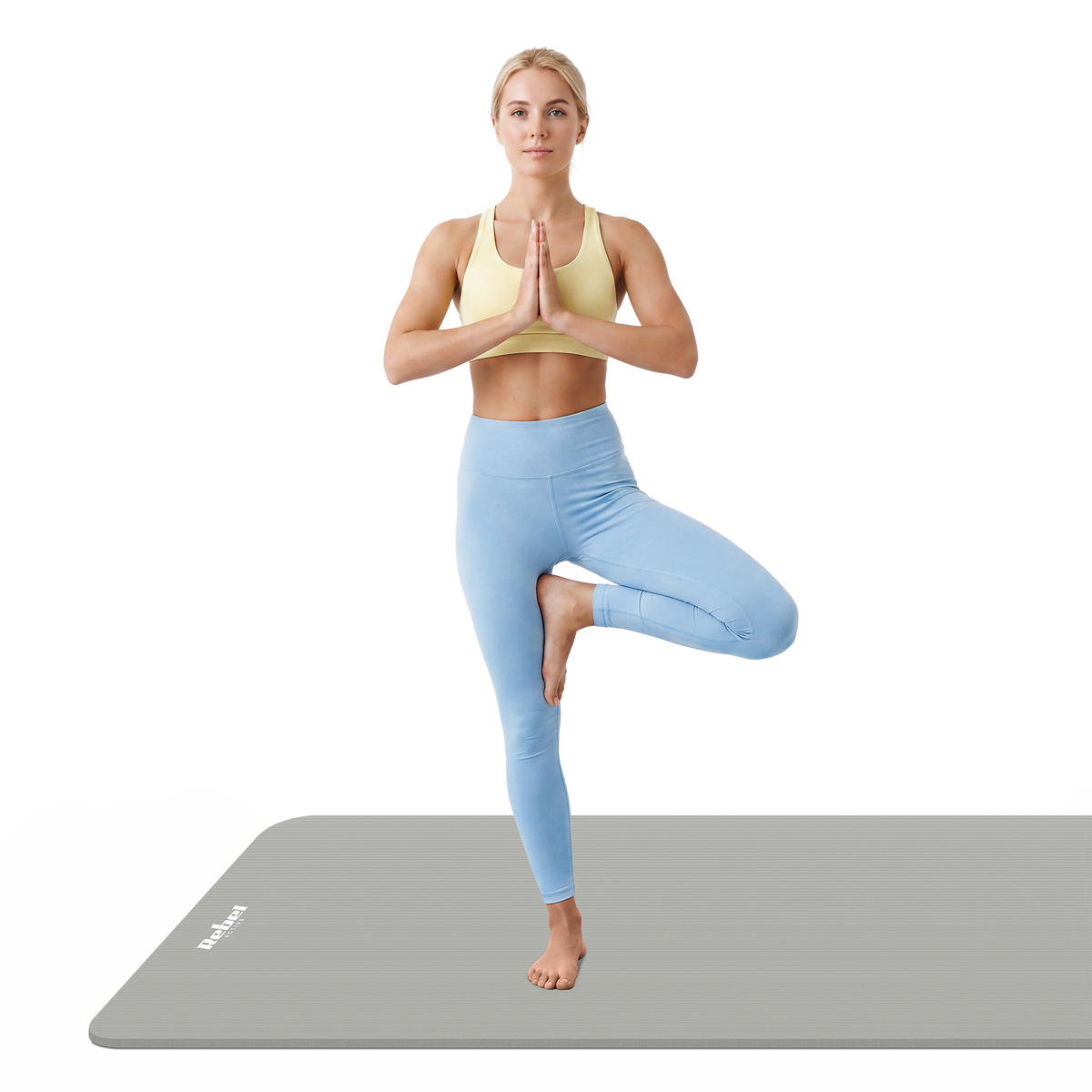 Vingrošanas paklājiņš jogai, pilates, fitnesam, 190x115cm, biezums 2cm, NBR materiāls, pelēks, REBEL ACTIVE