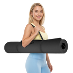 Vingrošanas paklājiņš jogai, pilates, fitnesam, 200x115cm, biezums 1cm, TPE materiāls, melns, REBEL ACTIVE