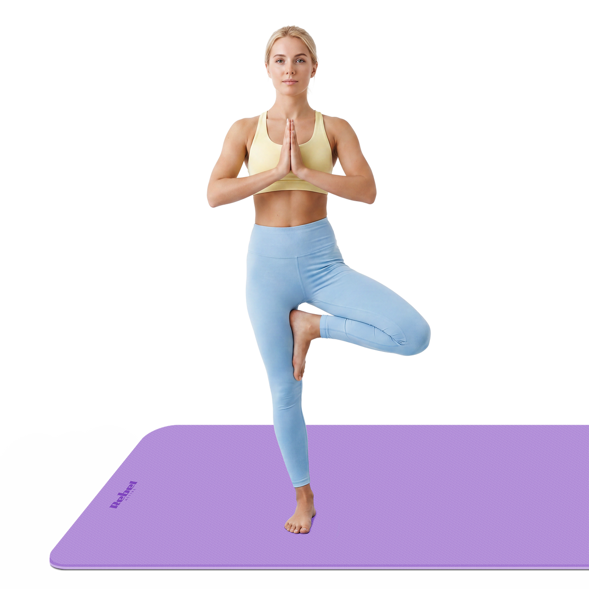 Vingrošanas paklājiņš jogai, pilates, fitnesam, 200x115cm, biezums 1cm, TPE materiāls, violets, REBEL ACTIVE