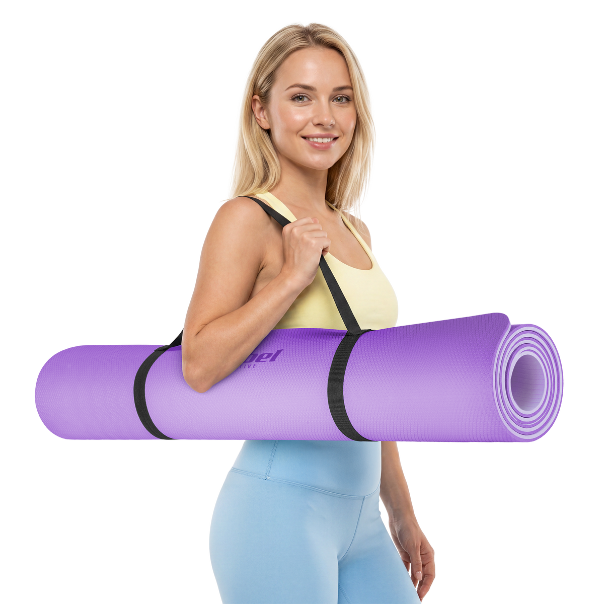 Vingrošanas paklājiņš jogai, pilates, fitnesam, 200x115cm, biezums 1cm, TPE materiāls, violets, REBEL ACTIVE