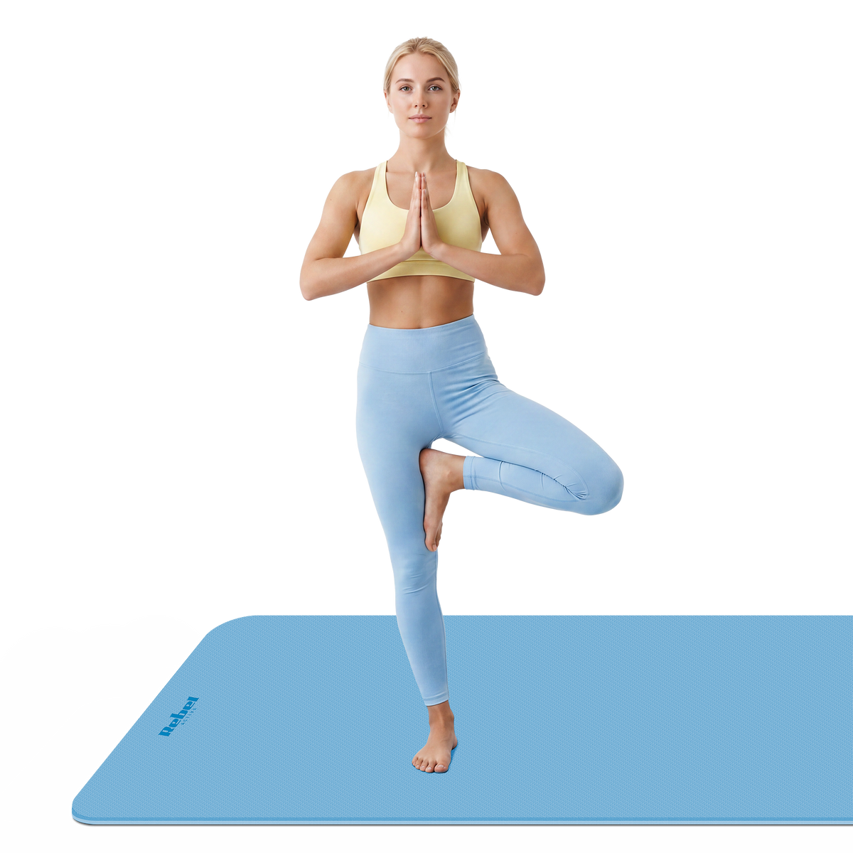 Vingrošanas paklājiņš jogai, pilates, fitnesam, 200x115cm, biezums 1cm, TPE materiāls, zils, REBEL ACTIVE