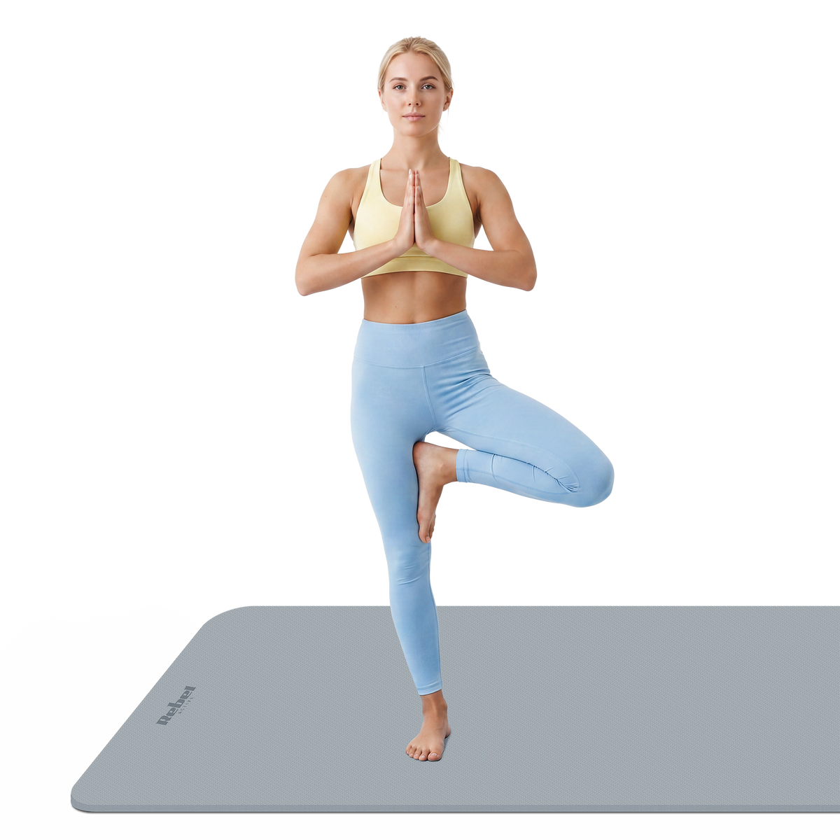 Vingrošanas paklājiņš jogai, pilates, fitnesam, 200x115cm, biezums 1cm, TPE materiāls, pelēks, REBEL ACTIVE