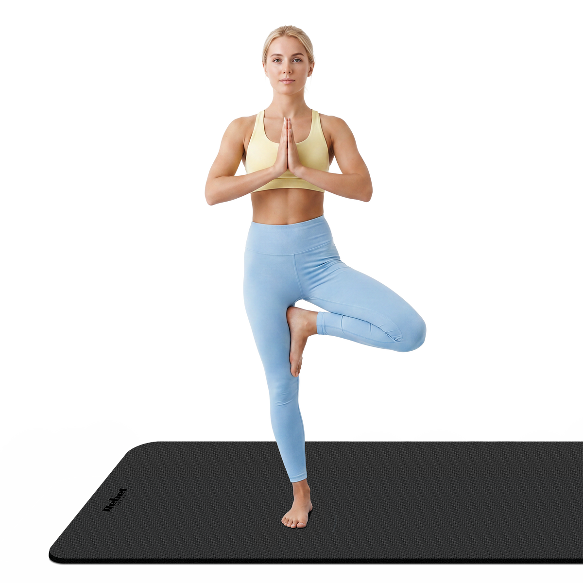 Vingrošanas paklājiņš jogai, pilates, fitnesam, 200x90cm, biezums 1cm, TPE materiāls, melns, REBEL ACTIVE