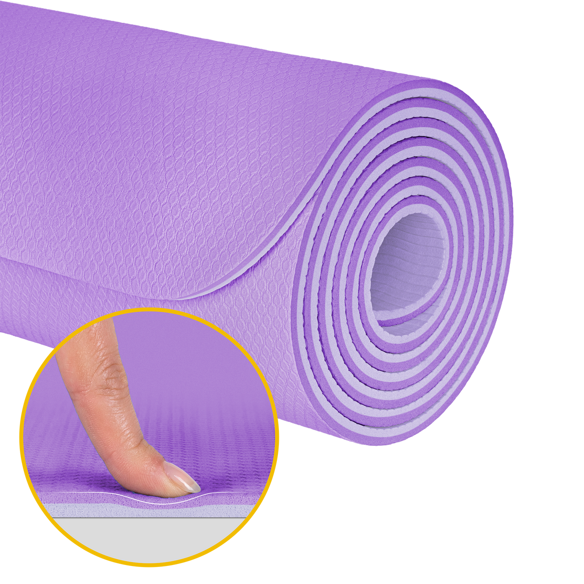 Vingrošanas paklājiņš jogai, pilates, fitnesam, 200x90cm, biezums 1cm, TPE materiāls, violets, REBEL ACTIVE