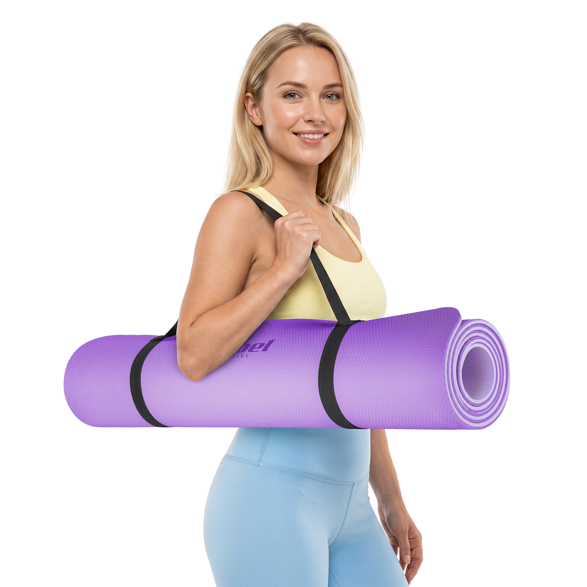 Vingrošanas paklājiņš jogai, pilates, fitnesam, 200x90cm, biezums 1cm, TPE materiāls, violets, REBEL ACTIVE