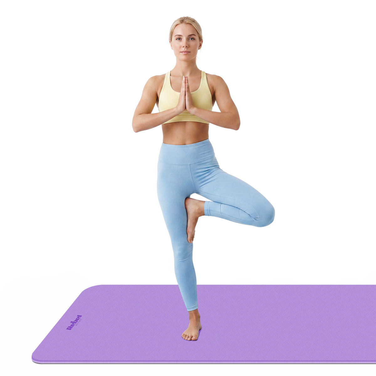 Vingrošanas paklājiņš jogai, pilates, fitnesam, 200x90cm, biezums 1cm, TPE materiāls, violets, REBEL ACTIVE