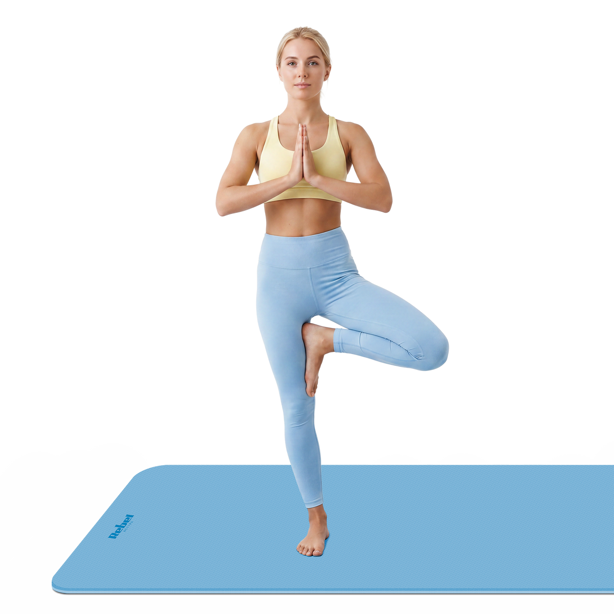 Vingrošanas paklājiņš jogai, pilates, fitnesam, 200x90cm, biezums 1cm, TPE materiāls, zils, REBEL ACTIVE