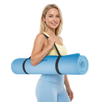 Vingrošanas paklājiņš jogai, pilates, fitnesam, 200x90cm, biezums 1cm, TPE materiāls, zils, REBEL ACTIVE