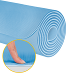 Vingrošanas paklājiņš jogai, pilates, fitnesam, 200x90cm, biezums 1cm, TPE materiāls, zils, REBEL ACTIVE