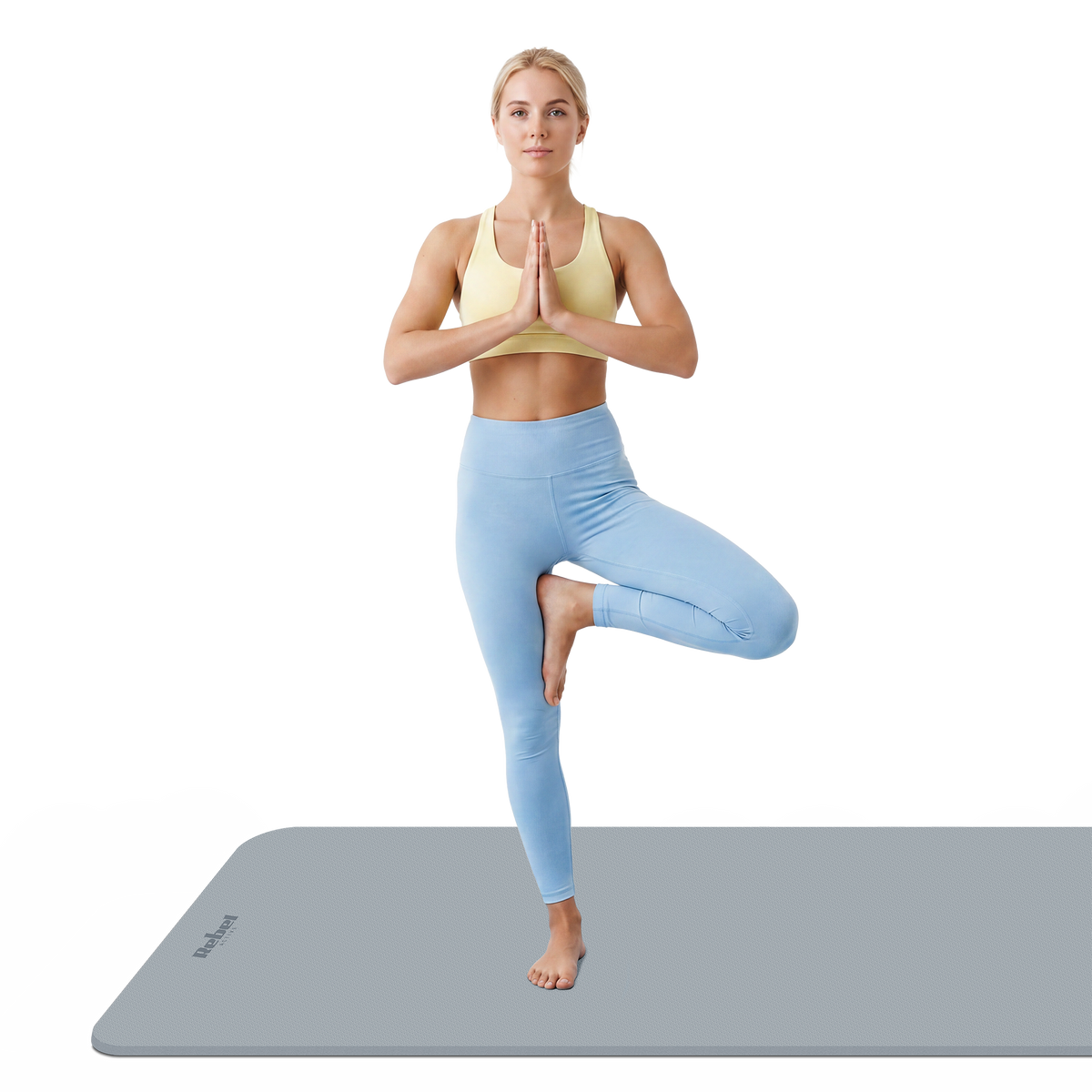 Vingrošanas paklājiņš jogai, pilates, fitnesam, 200x90cm, biezums 1cm, TPE materiāls, pelēks, REBEL ACTIVE