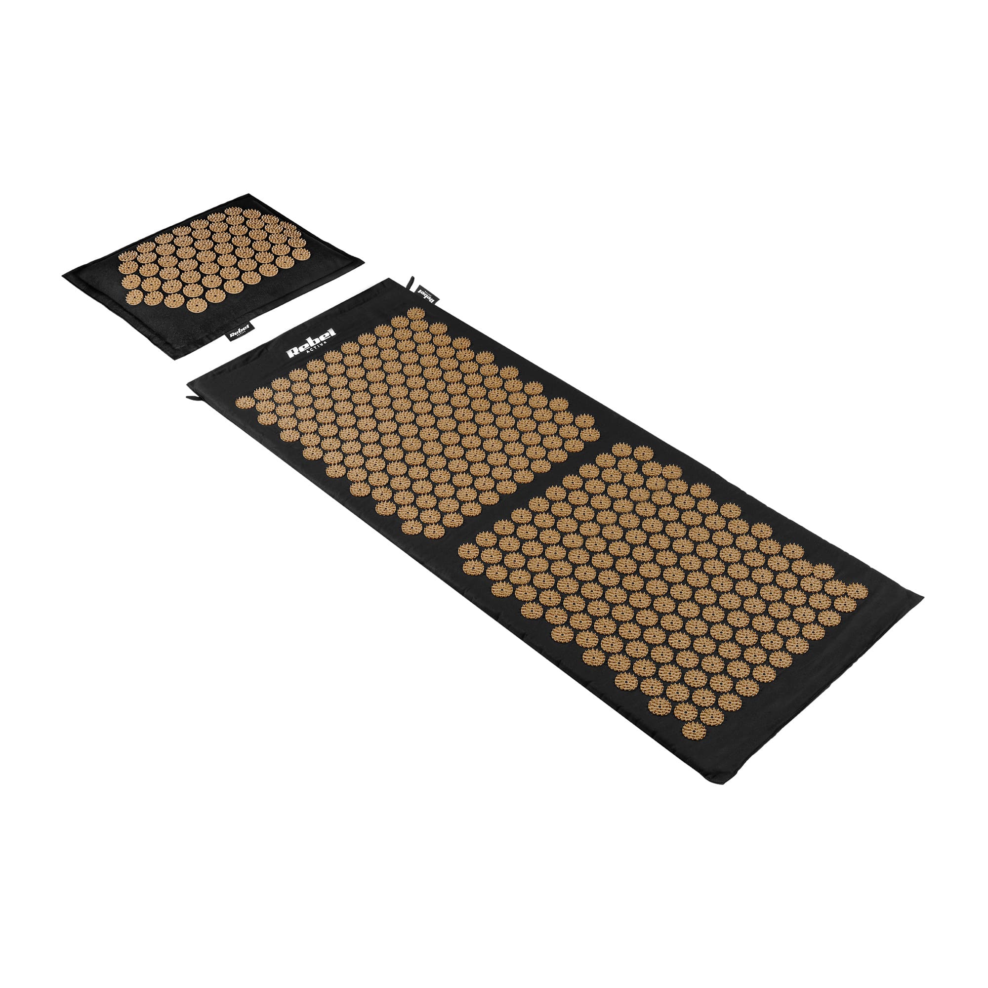 EKO veselības paklājiņš ar akupresūras radzēm un spilvenu, 130x50cm, XXL, zelta radzēm, Rebel Active