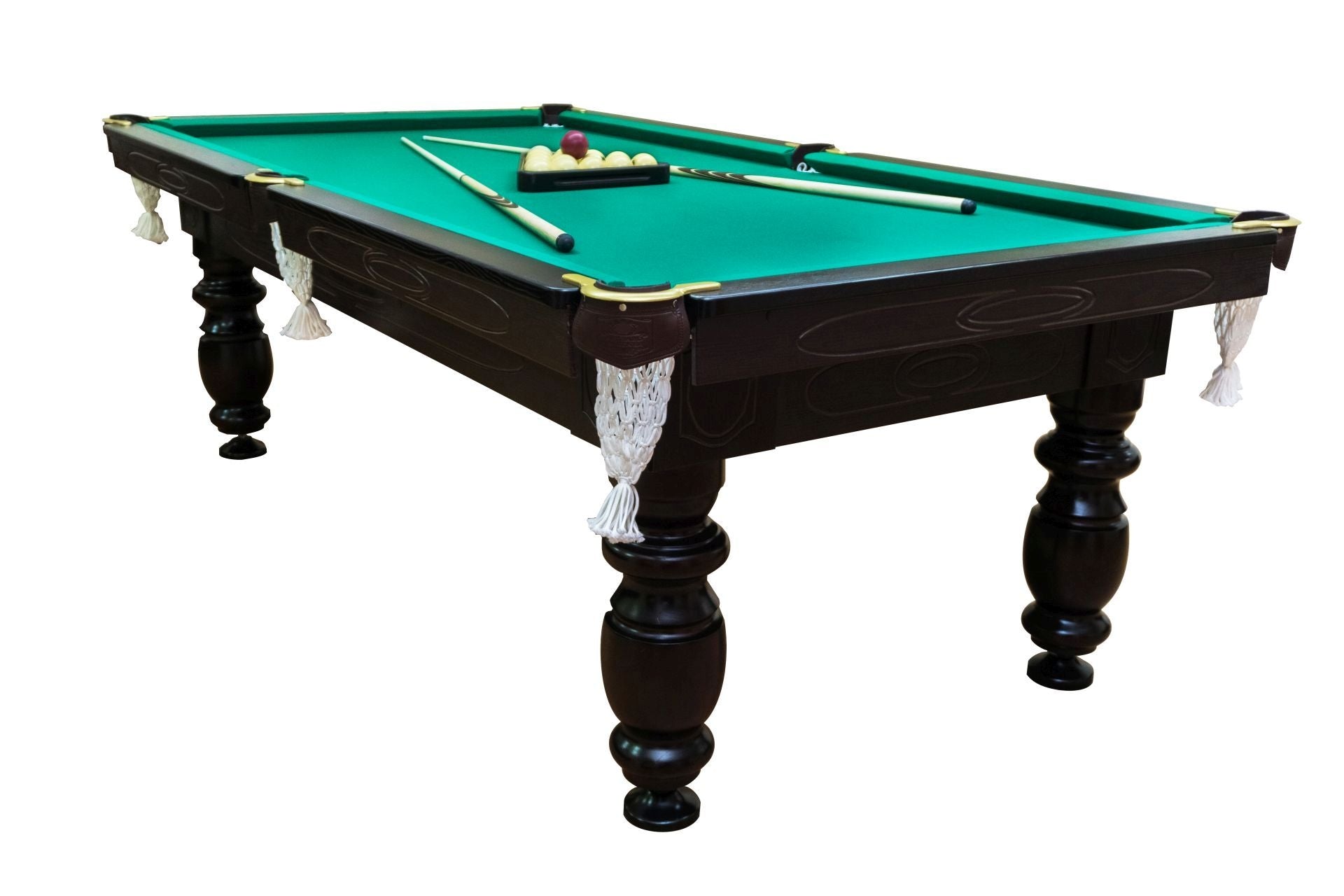 Krievu biljarda galds Elegants 7' pēdas (230x130cm) zaļš audums, ar aksesuāriem