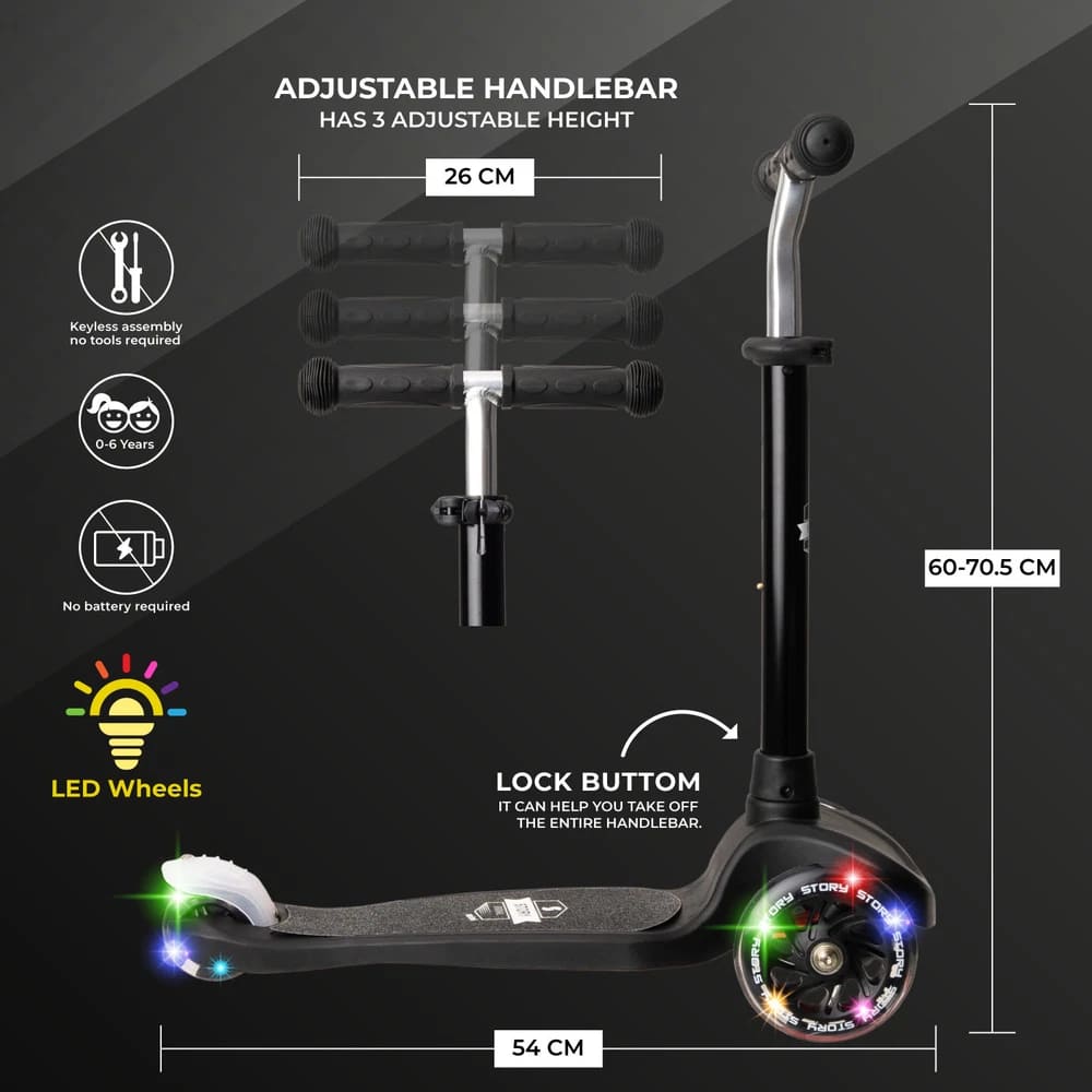 Story Mini LED trīsriteņu skrejritenis LED BLACK