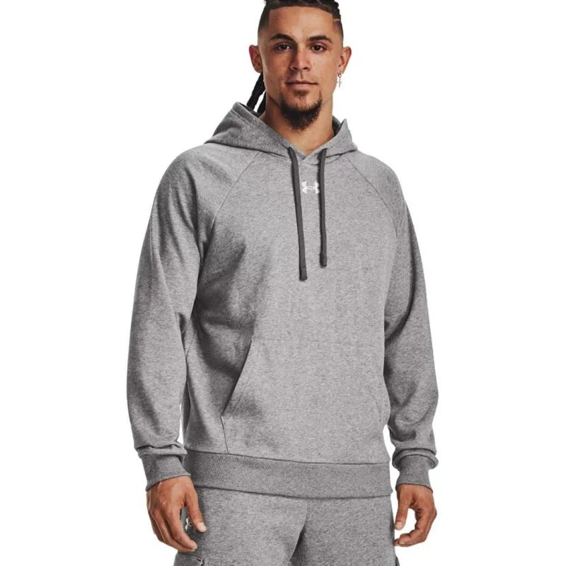 Vīriešu Under Armour Rival Fleece Hoodie sporta krekls pelēks 1379757 025 XL