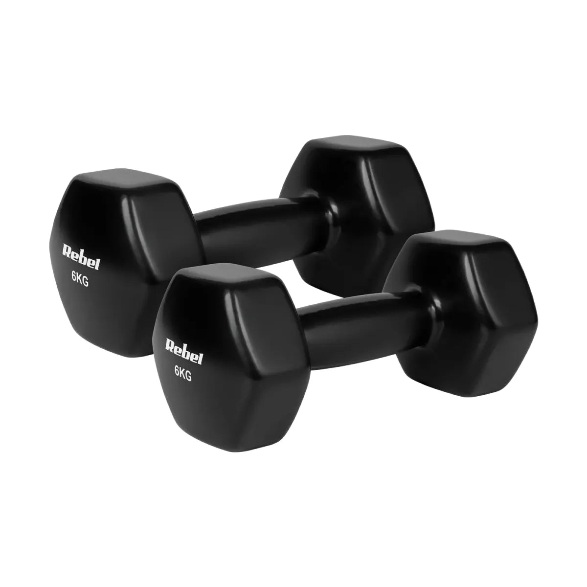 Čuguna HEX hanteles ar vinila pārklājumu 2 × 6 kg, REBEL ACTIVE