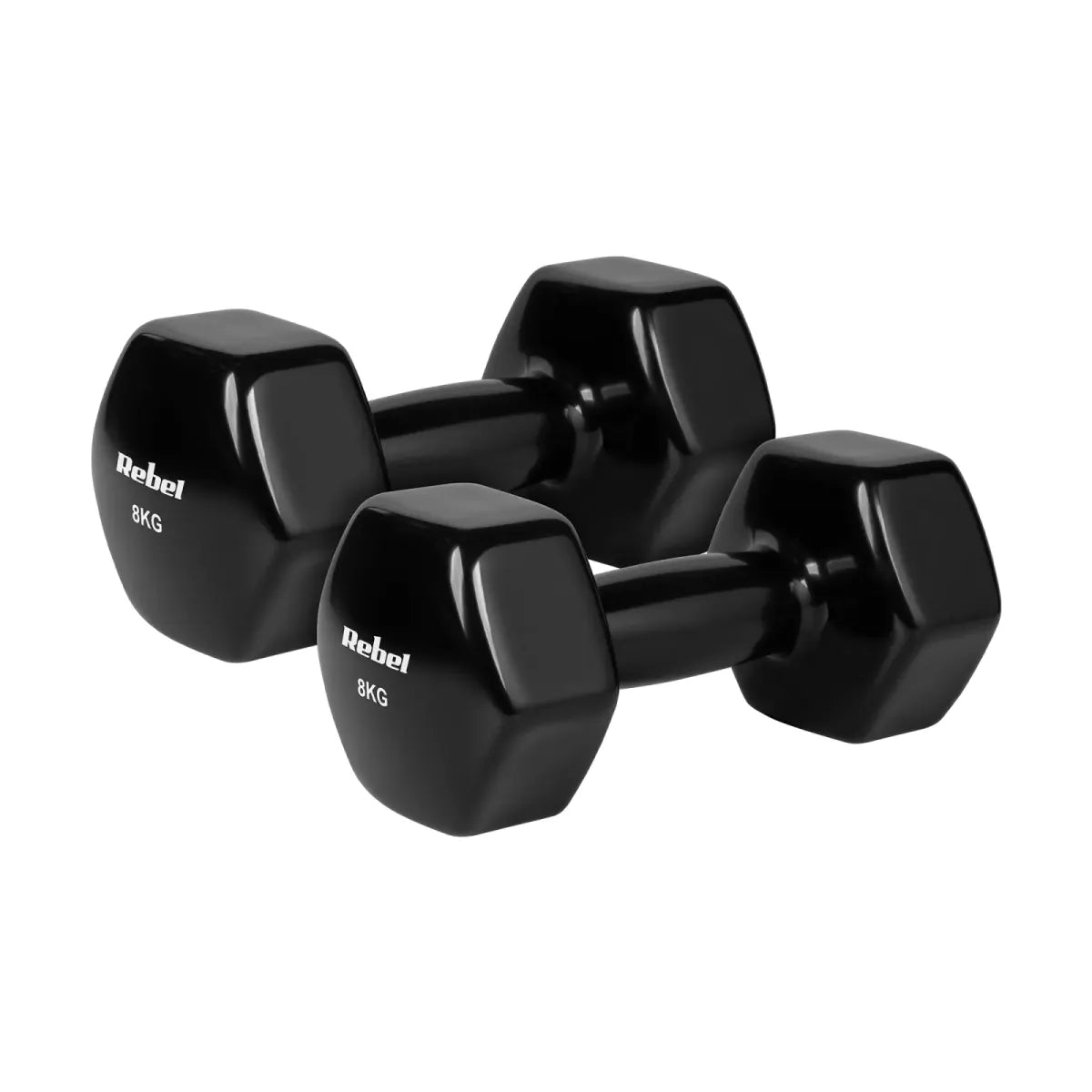 Čuguna HEX hanteles ar vinila pārklājumu 2 × 8 kg, REBEL ACTIVE