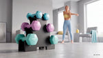 Čuguna HEX hanteles ar vinila pārklājumu, komplekts 12 kg ar statīvu (2 × 1 kg + 2 × 2 kg + 2 × 3 kg), REBEL ACTIVE