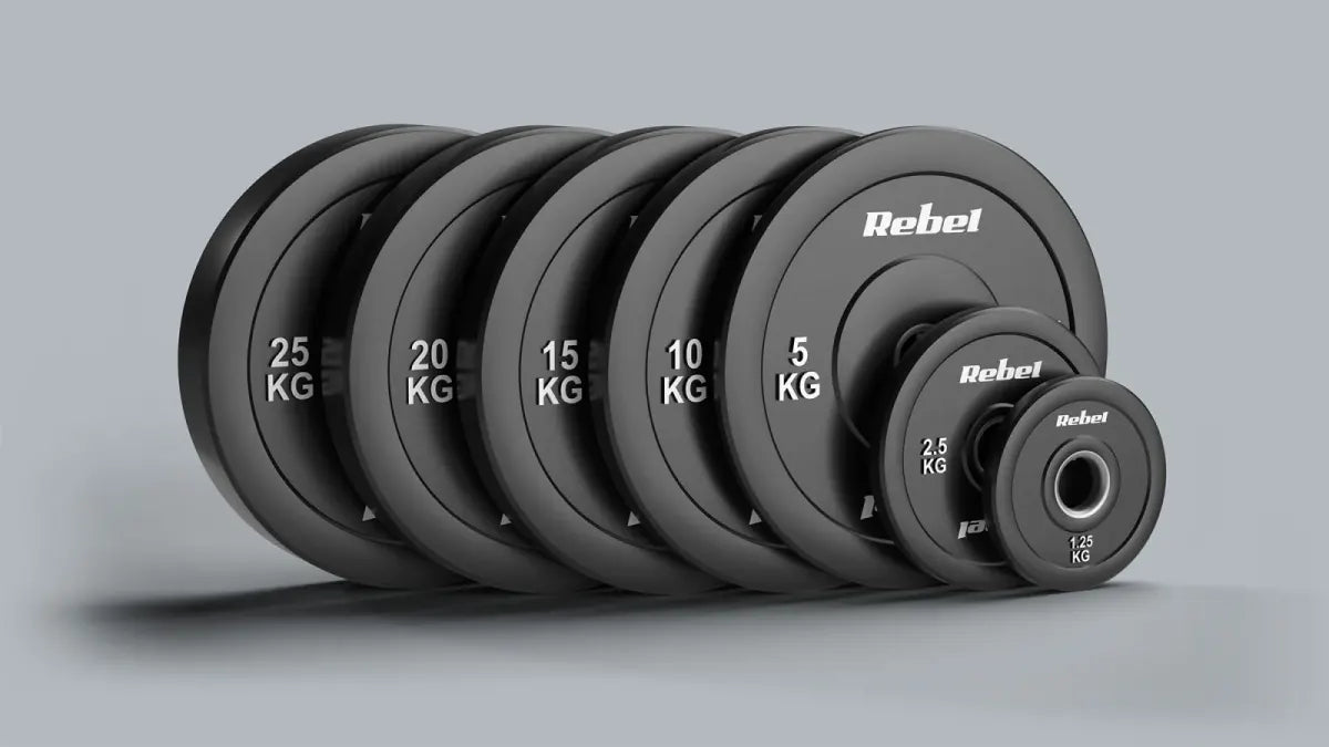 Gumijoti olimpiskie svaru diski BUMPER komplekts 2 × 10 kg, 51 mm, REBEL ACTIVE