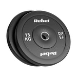 Gumijoti olimpiskie svaru diski BUMPER komplekts 2 × 15 kg, 51 mm, REBEL ACTIVE