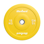 Gumijoti olimpiskie svaru diski BUMPER PREMIUM, BEAST sērija, komplekts 2 × 15 kg, 51 mm, REBEL ACTIVE