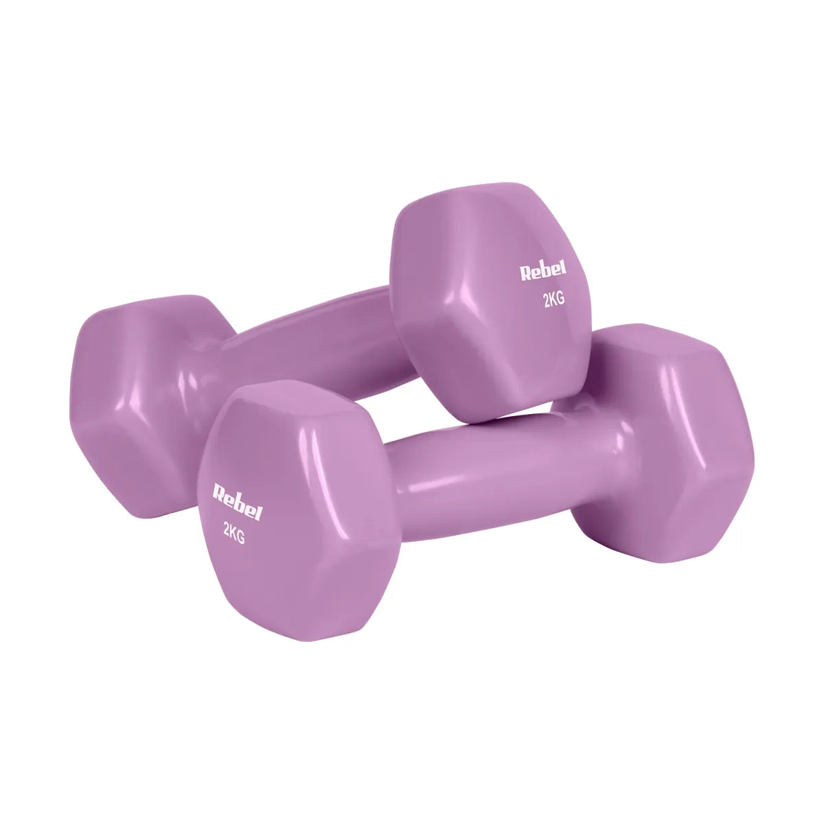 Čuguna HEX hanteles ar vinila pārklājumu, komplekts 12 kg ar statīvu (2 × 1 kg + 2 × 2 kg + 2 × 3 kg), REBEL ACTIVE