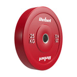 Gumijots olimpiskais svaru disks BUMPER PREMIUM, BEAST sērija, 25 kg, 51 mm, REBEL ACTIVE