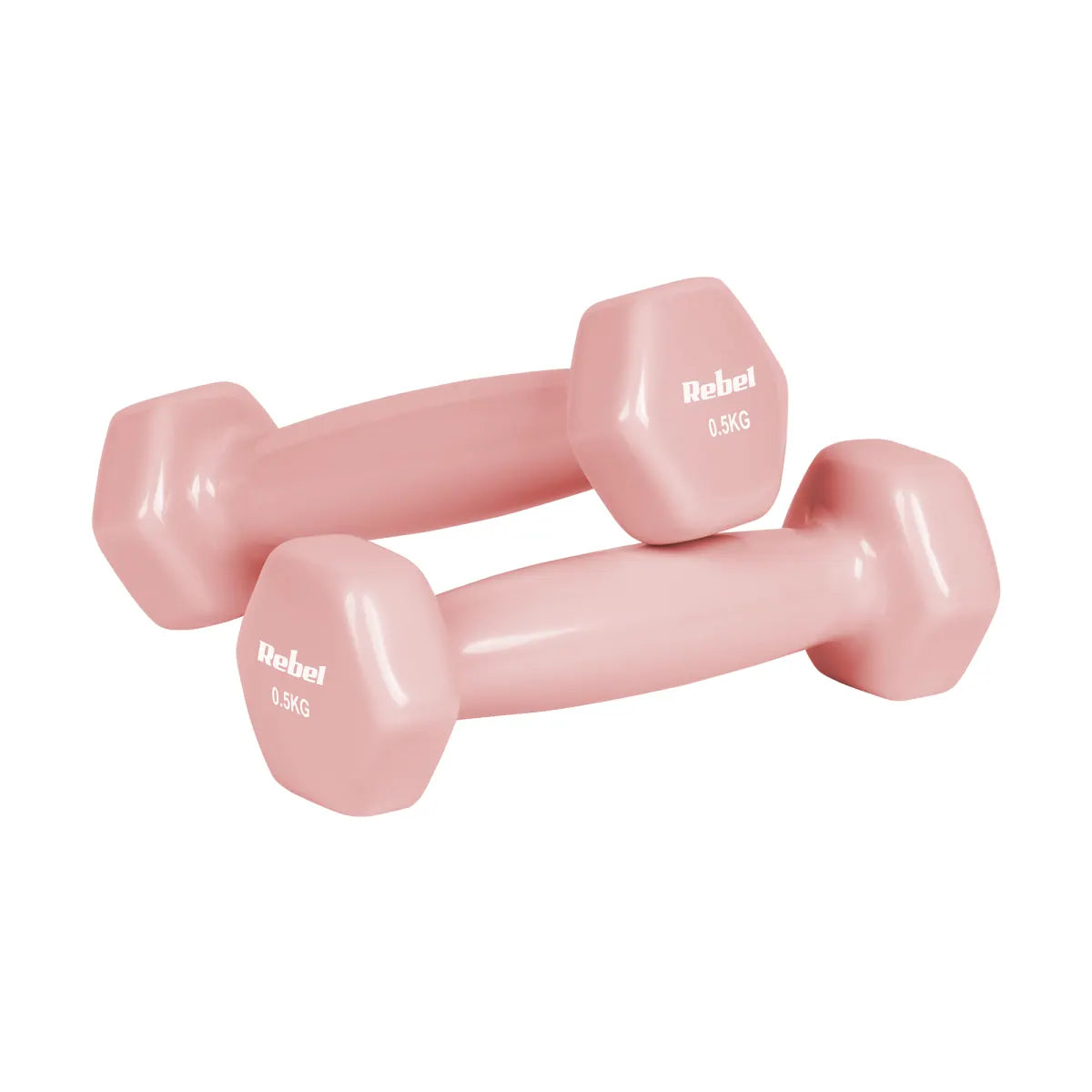 Čuguna HEX hanteles ar vinila pārklājumu, komplekts 7 kg ar statīvu (2 × 0,5 kg + 2 × 1 kg + 2 × 2 kg), REBEL ACTIVE