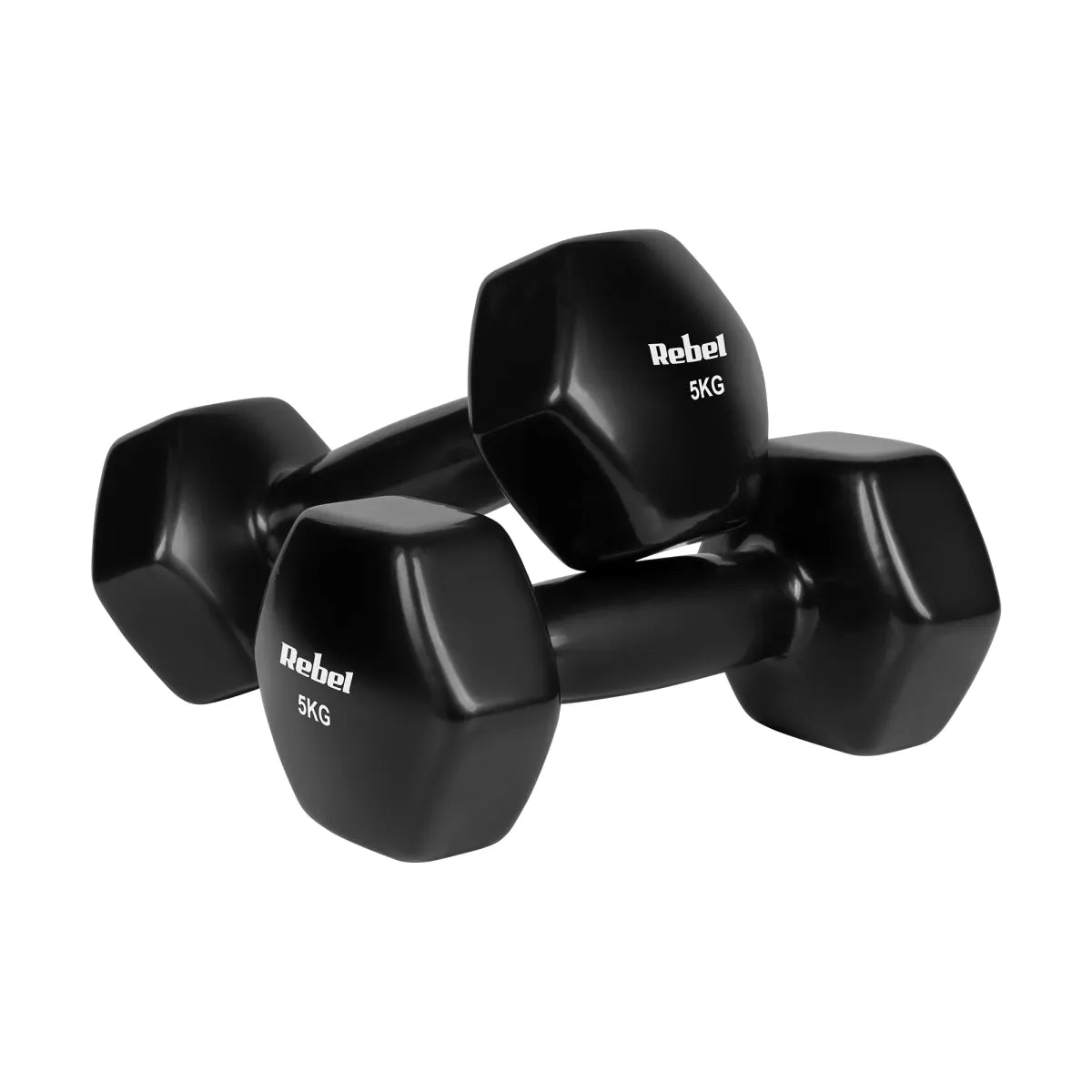 Čuguna HEX hanteles ar vinila pārklājumu 2 × 5 kg, REBEL ACTIVE