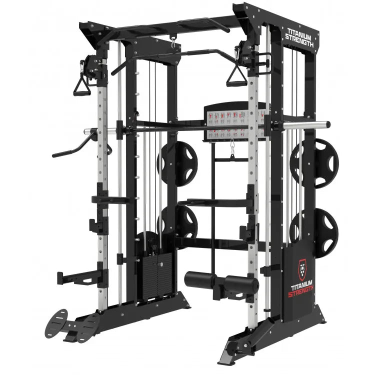 Daudzfunkcionālais trenažieris Titanium Strength Black Series B200 ar 200 KG svara diskiem