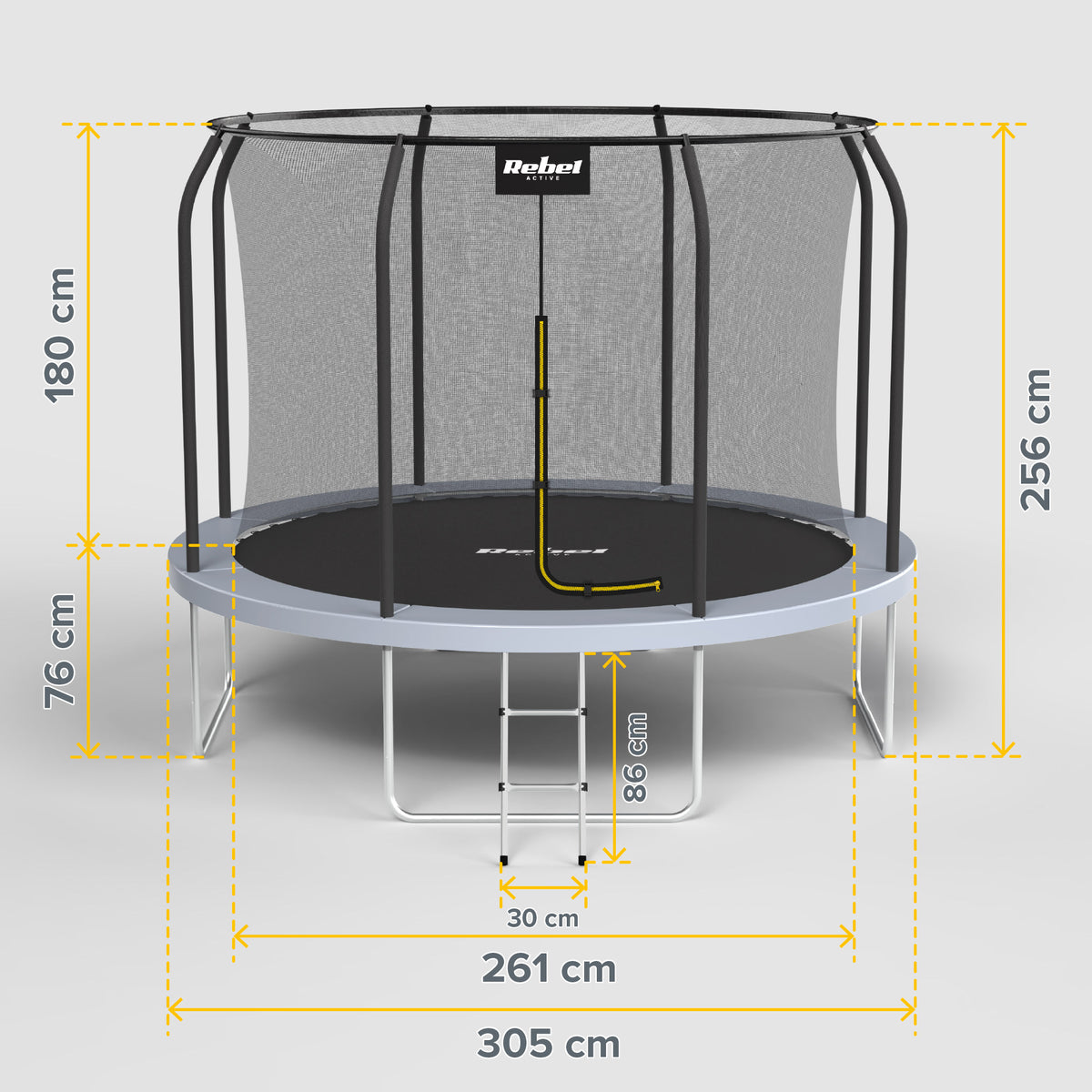 Rebel Active PRO batuts 10 pēdas/305 cm, tīkls, kāpnes