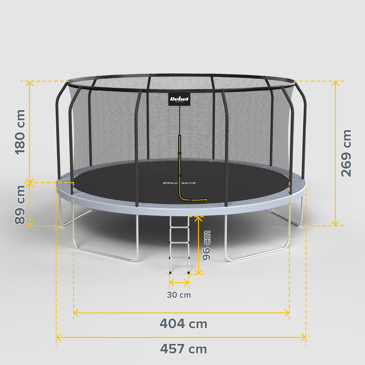 Rebel Active PRO batuts 15 pēdas/457 cm, tīkls, kāpnes