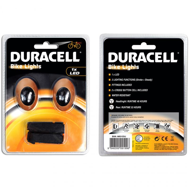 Velosipēda lukturu komplekts Duracell priekšējais + aizmugurējais 1 LED 00919