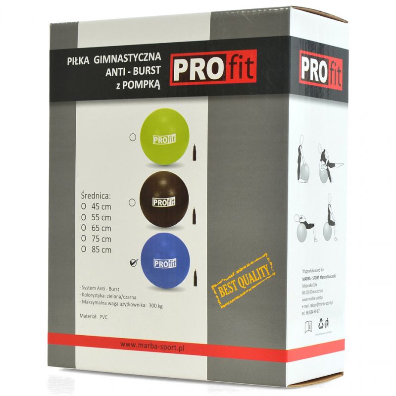 Vingrošanas bumba PROfit 85cm zila ar pumpi DK2102