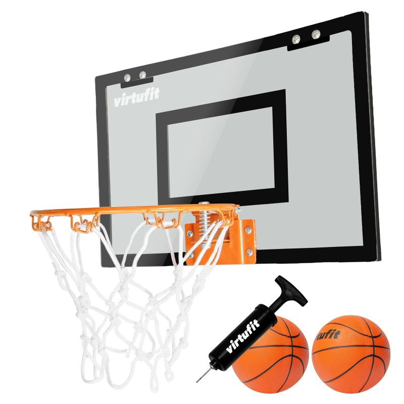 VIRTUFIT PRO MINI BASKETBOLA DĒLIS AR 2 BUMBĀM UN PUMPU - MELNS