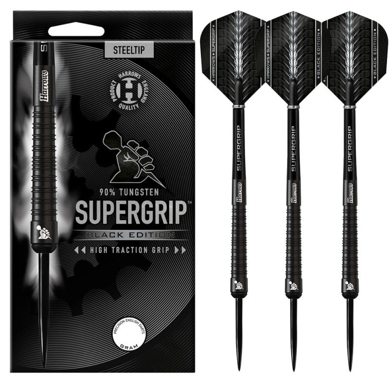 Harrows Supergrip Black šautriņas 90% tērauda uzgalis SupergripBlack90% - 22 g