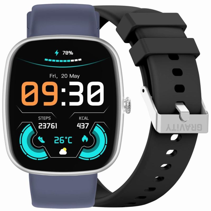 GRAVITY GT18-6 Men's Smartwatch Black Silicone Strap + Navy Blue Strap