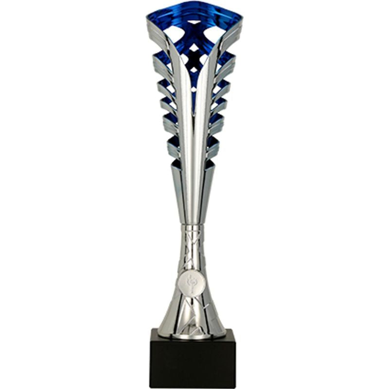 Silver and blue plastic cup