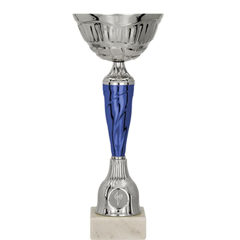 Silver and blue metāla kauss
