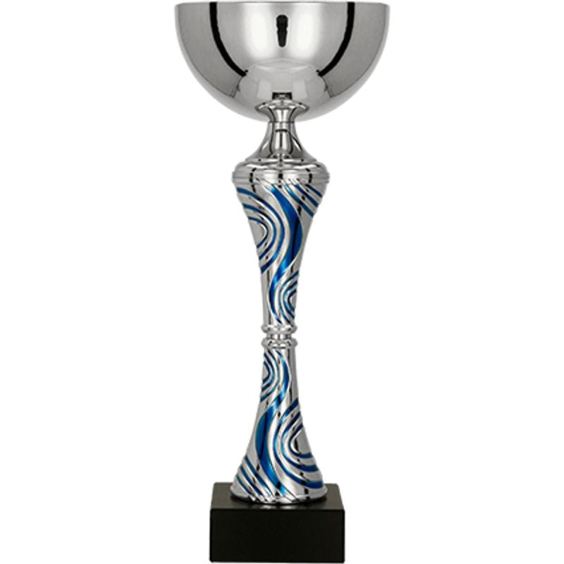 Silver and blue metāla kauss