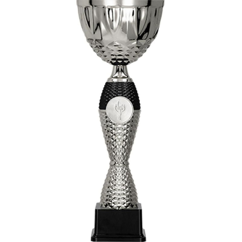 Silver and black metāla kauss