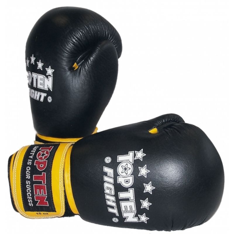 (W) TOP TEN FIGHT RTT-2 boksa cimdi 10 unces, melni un dzelteni
