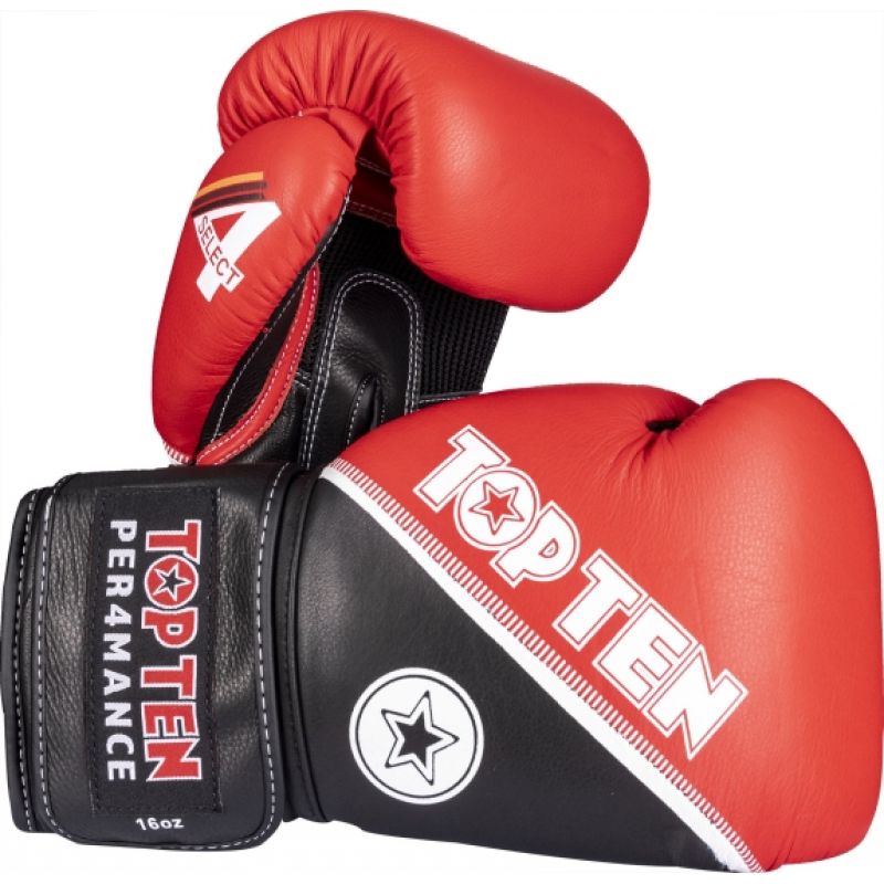 TOP DESMIT RTT-4Select ādas boksa cimdi 10 unces sarkani un melni - 10 oz