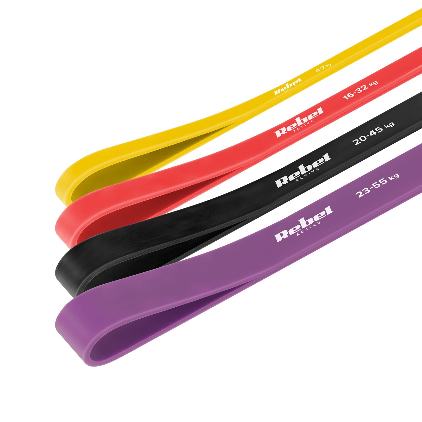 Lateksa vingrošanas jostu komplekts - Power Band PLs-2, 4-45 kg, 4 gumy,  REBEL ACTIVE